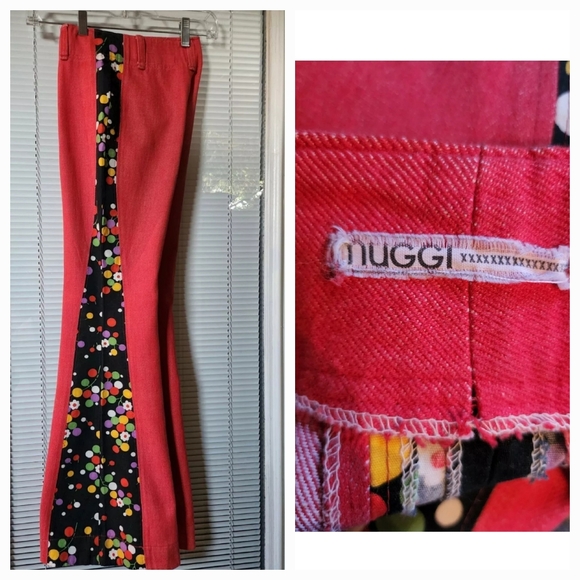 Vintage 60's/70's NUGGI Red Bell Bottoms with Contrast Inset Sides - Picture 3 of 5